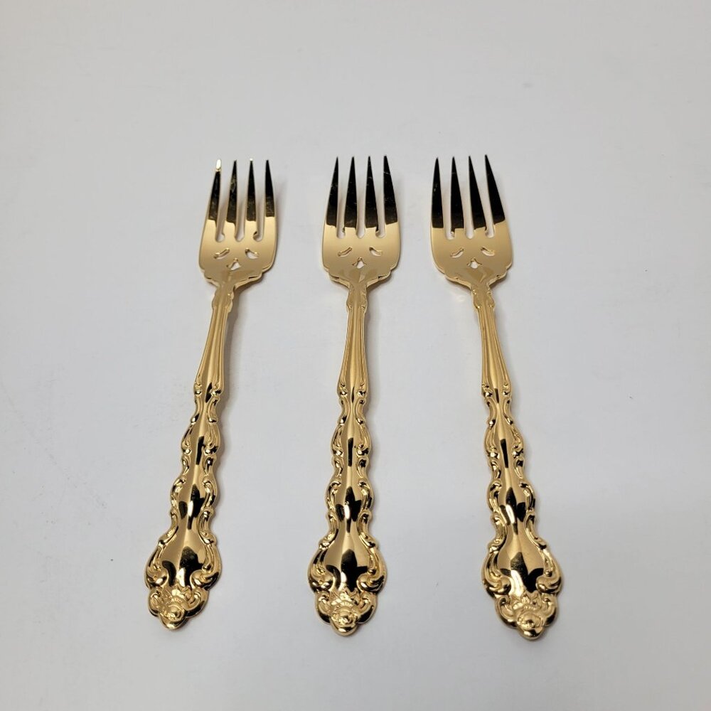 Oneida Community Gold Beethoven Golden Electroplate Flatware Set of 3 Salad Fork